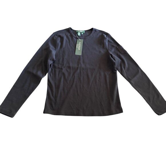 Lauren Ralph Lauren Tops - Lauren Ralph Lauren Petite Womens Black LS Crew Neck Knits Top, Size PM NWT